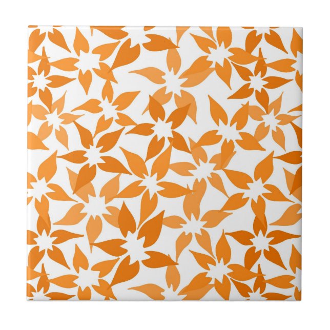 Azulejo floral de cor laranja-branca (Frente)