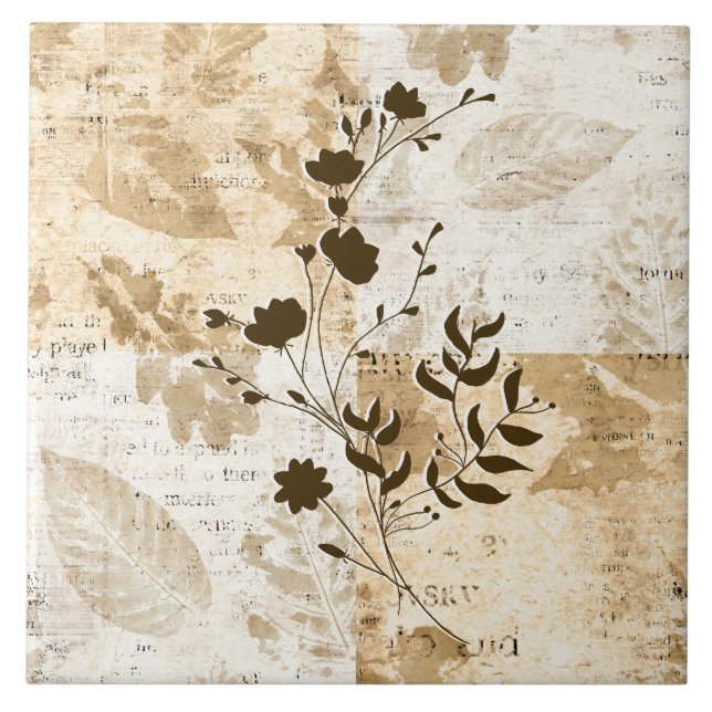 Azulejo Floral Decorativo Castanho (Frente)