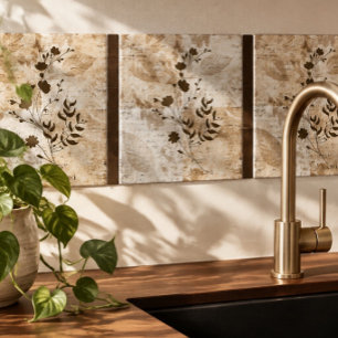 Azulejo Floral Decorativo Creme e Marrom