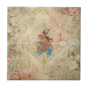 Azulejo floral do vintage gasto