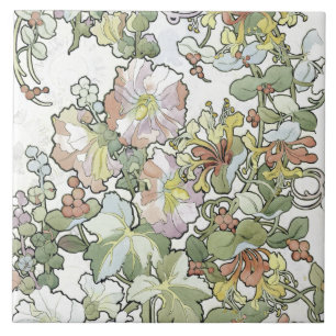 Azulejo floral dos Hollyhocks de Nouveau da arte