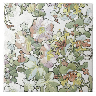 Azulejo floral dos Hollyhocks de Nouveau da arte