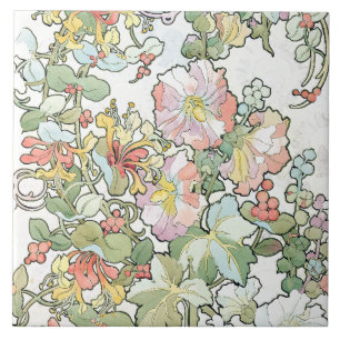 Azulejo floral dos Hollyhocks de Nouveau da arte