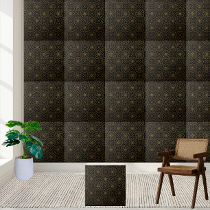 Azulejo Floral e Cruzado Preto e Dourado