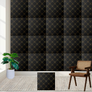 Azulejo Floral Elegante Black e Dourado Art Deco