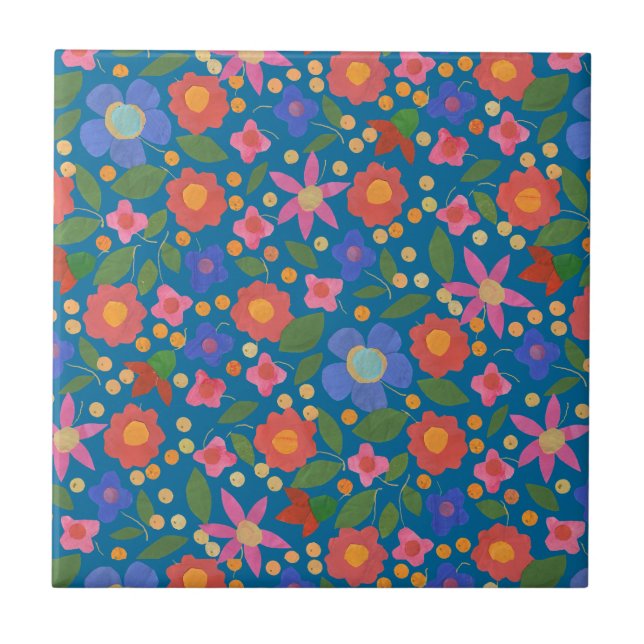 Azulejo Floral em Estilo de Arte Popular (Frente)