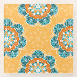 Azulejo Floral Mandala em Laranja e Teal