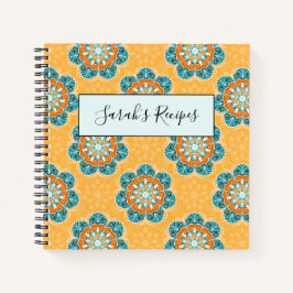 Azulejo Floral Mandala em Laranja e Teal