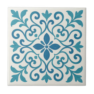 Azulejo Floral Mediterrâneo Azul Elegante e Turque