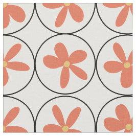 Azulejo Floral Pêssego Retro - Tecido de Algodão C
