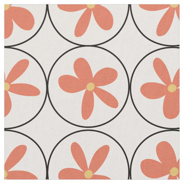 Azulejo Floral Pêssego Retro - Tecido de Algodão C (Detalhe)