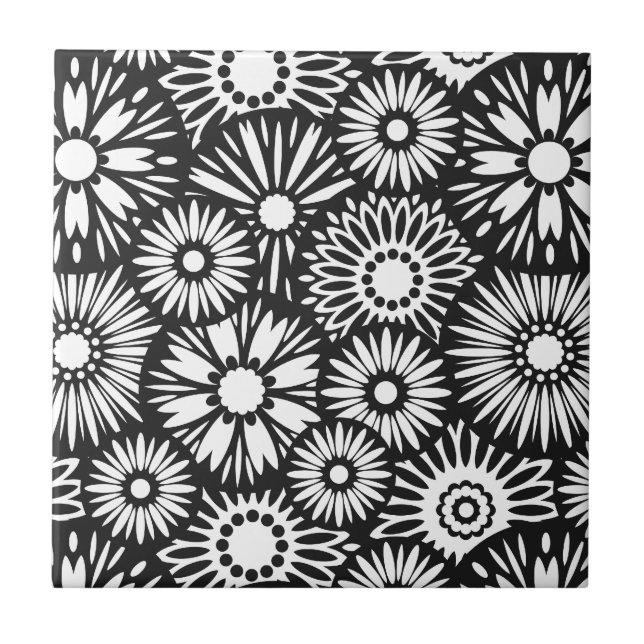 Azulejo floral preto e branco (Frente)