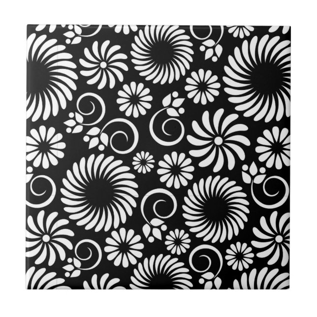 Azulejo floral preto e branco (Frente)