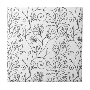 Azulejo floral preto e branco