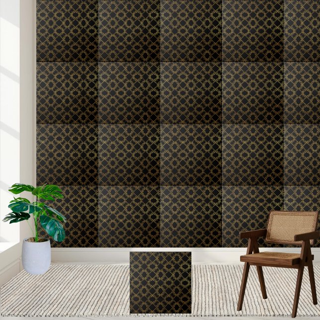 Azulejo Floral Preto e Dourado (Black and Gold Floral Tile)