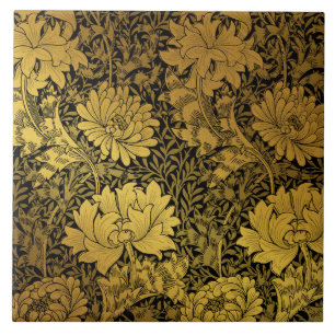 Azulejo Floral Preto e Dourado William Morris