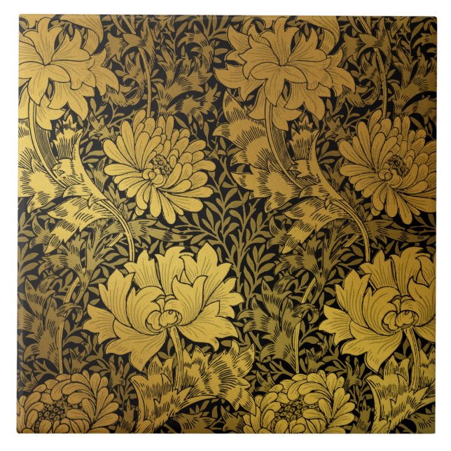 Azulejo Floral Preto e Dourado William Morris  (Frente)