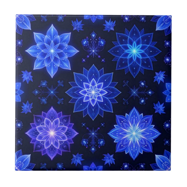 Azulejo Floral Púrpura Azul brilhante (Frente)