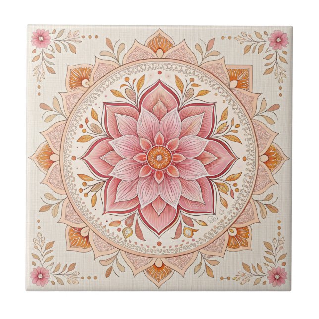 Azulejo Floral Rosa De 4,25" Para Brilhar Qualquer (Frente)