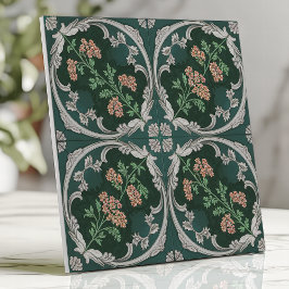 Azulejo Floral Vintage em Verde e Cinza Escuro