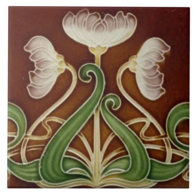 Azulejo - Flores Brancas Com Folhagem Verde (Frente)