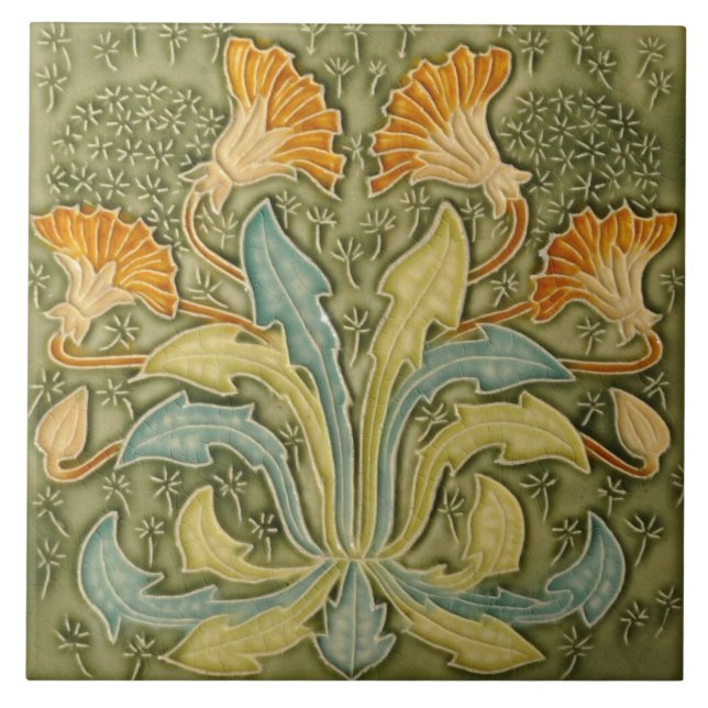 Azulejo - Flores de Dandelion Art Nouveau (Frente)