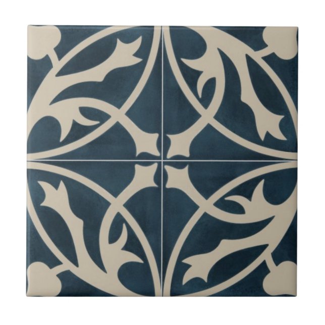 Azulejo - Folhas Azuis e Marfim (Frente)