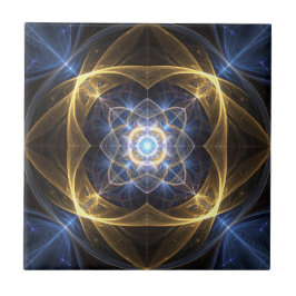 Azulejo Fractal Azul Dourado brilhante