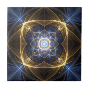 Azulejo Fractal Azul Dourado brilhante