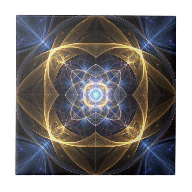 Azulejo Fractal Azul Dourado brilhante (Frente)