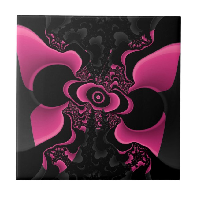 Azulejo Fractal de Borboleta Preta e Rosa (Frente)