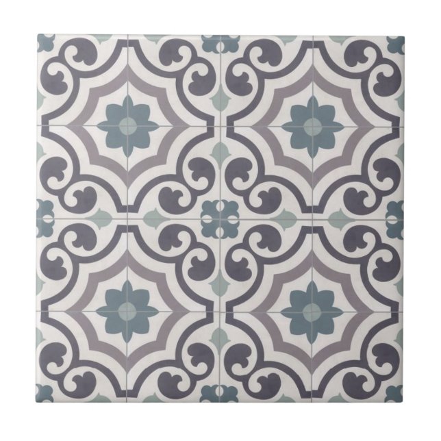 Azulejo Francês - Azulejo Branco, Azul e Cinza (Frente)
