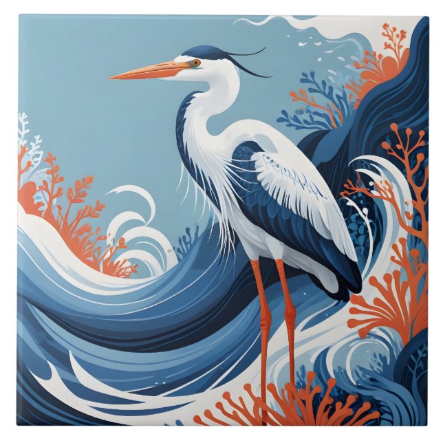 azulejo garça onda oceânica (Frente)