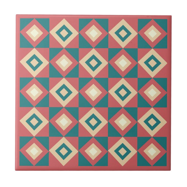 Azulejo Geométrico de Diamante Azul Pêssego (Frente)