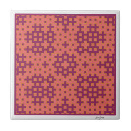 azulejo geométrico de salmão e fuchsia Hitomezashi
