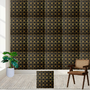 Azulejo Geométrico Dourado e Preto-Luxuoso