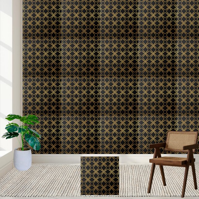 Azulejo Geométrico Dourado e Preto-Luxuoso (Luxurious Black and Gold Geometric Tile)