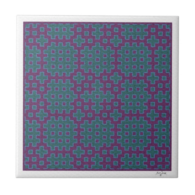 azulejo geométrico hitomezashi roxo e teal (Frente)