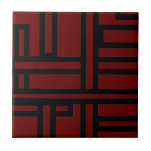 Azulejo Geométrico Impressão Burgundy e Preto