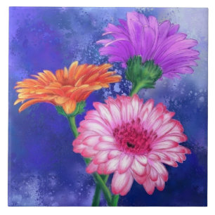 Azulejo Gerberas de Três Cores - Pintura