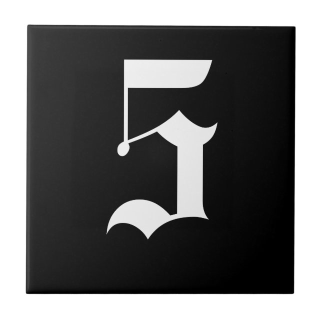 Azulejo gótico do número da casa - branco no preto (Frente)