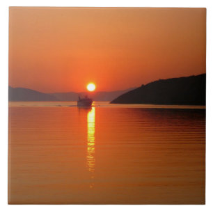 Azulejo grego da foto do por do sol da ilha