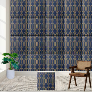 Azulejo Grego Geométrico em Marinho e Dourado