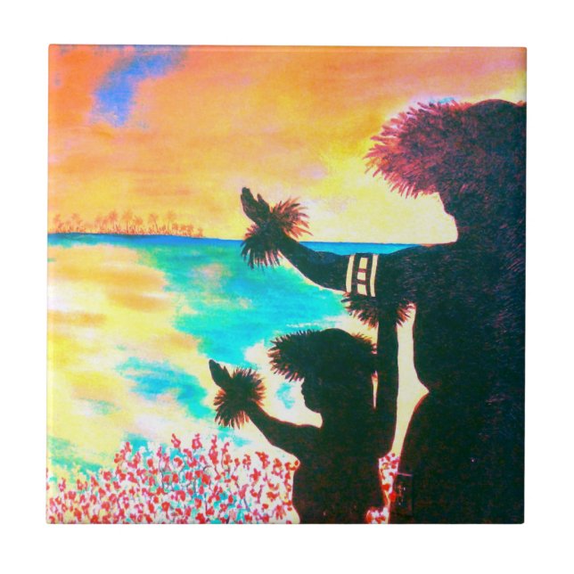 Azulejo havaiano do nascer do sol de Hula (Frente)