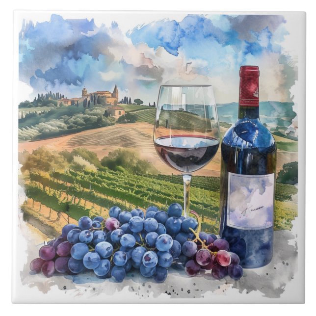 Azulejo Impressão de Aquarela de Vinha (Frente)