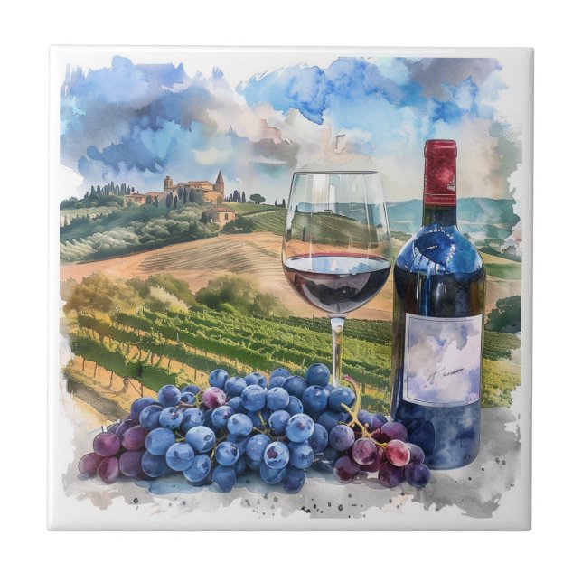 Azulejo Impressão de Aquarela de Vinha (Frente)