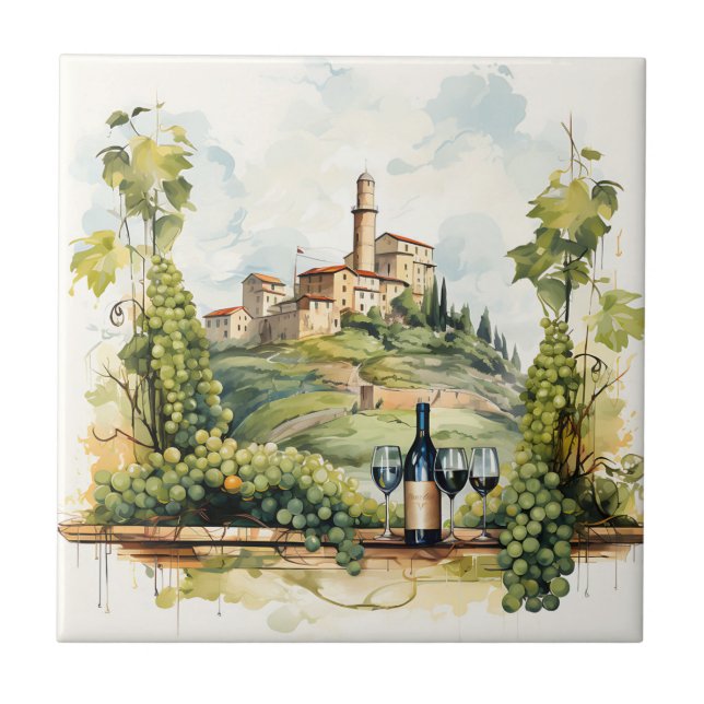 Azulejo Impressão de Aquarela de Vinha (Frente)