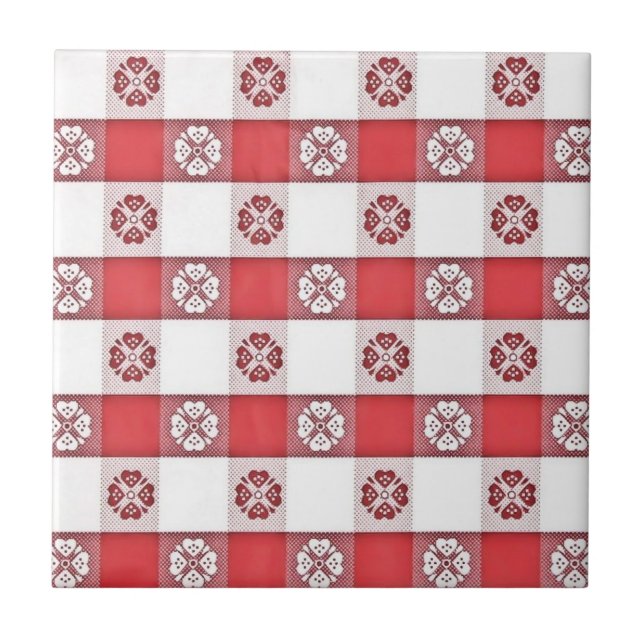 Azulejo Impressão de Mesa vermelho e branco italia (Frente)