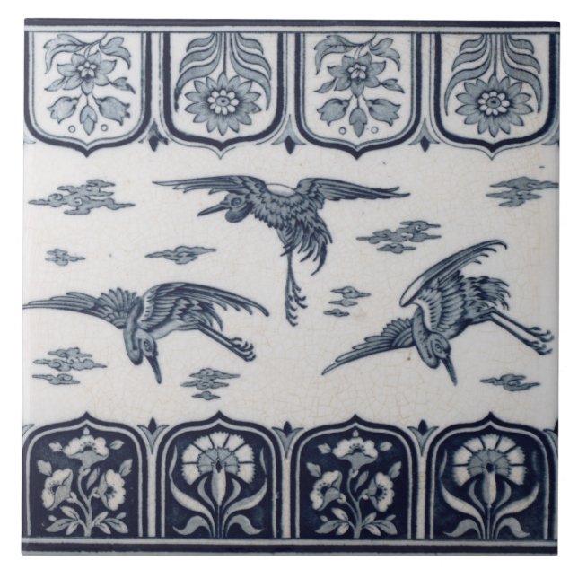 Azulejo Inglês Preto e Branco Repro Vintage Minton (Frente)