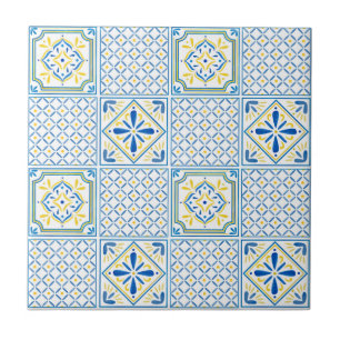 Azulejo Italiano Mediterrâneo Azul e Amarelo
